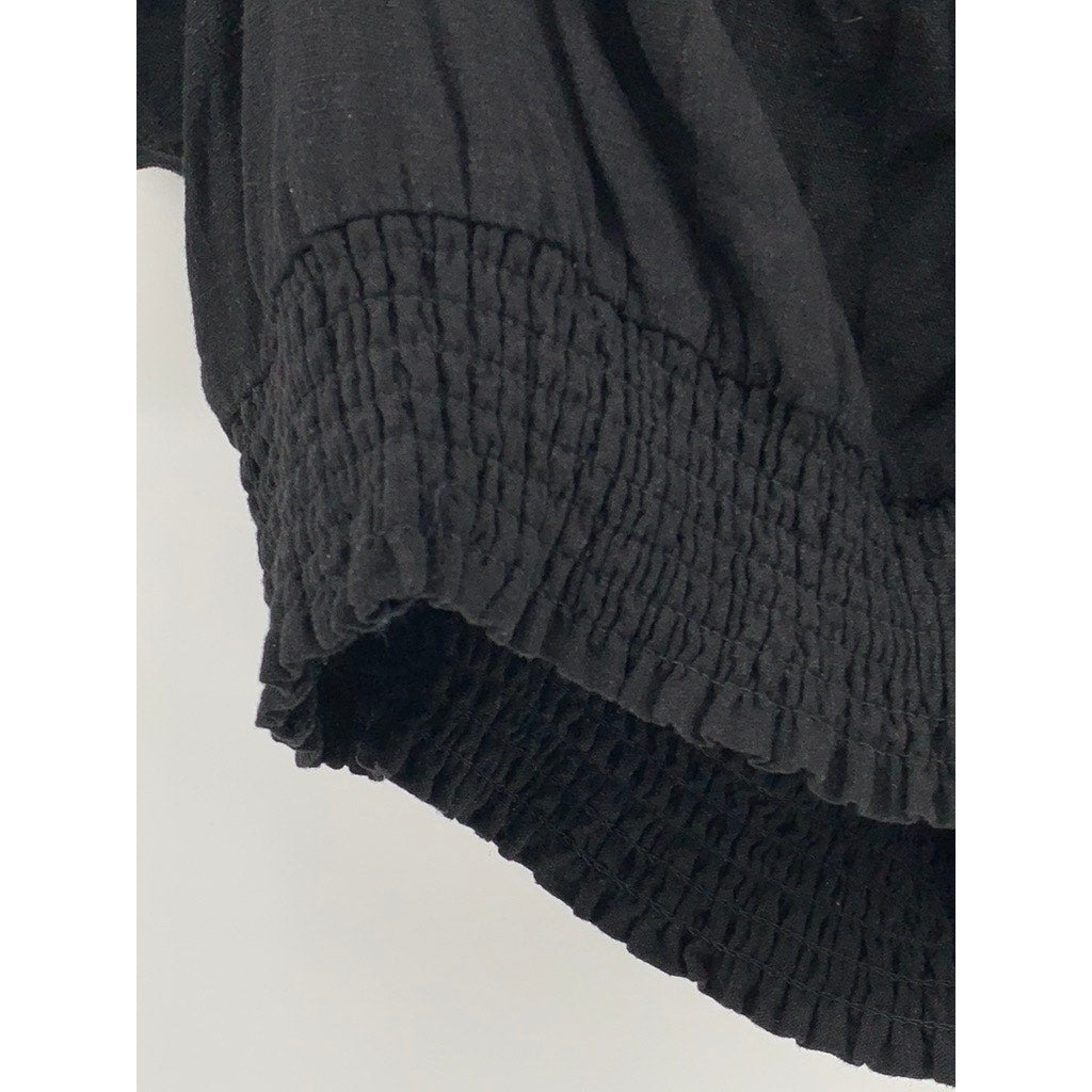 TORRID Women's Black Plus Linen Blend Off-The-Shoulder Smocked Crop Top SZ 1
