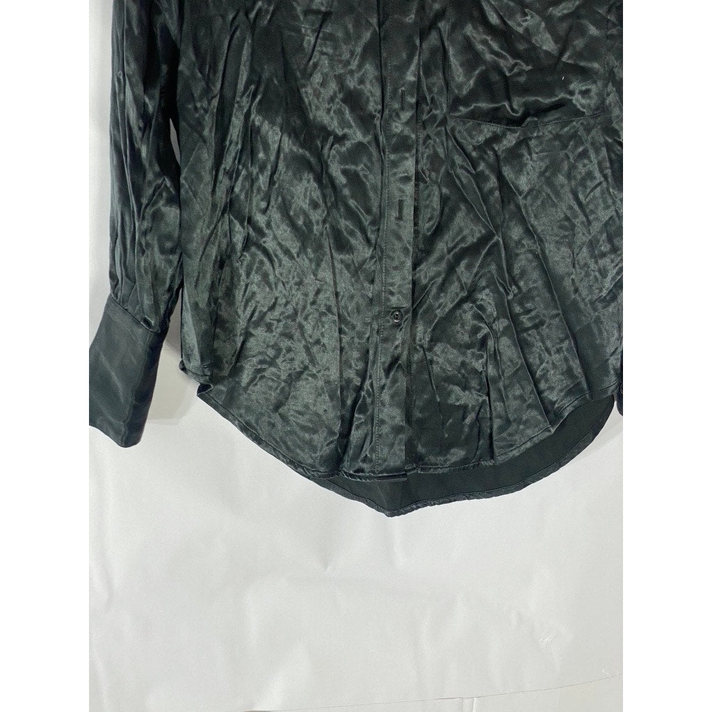 ALICE IN THE EVE Women’s Black Sienna Silky Button-Up Long Sleeve Top SZ XS