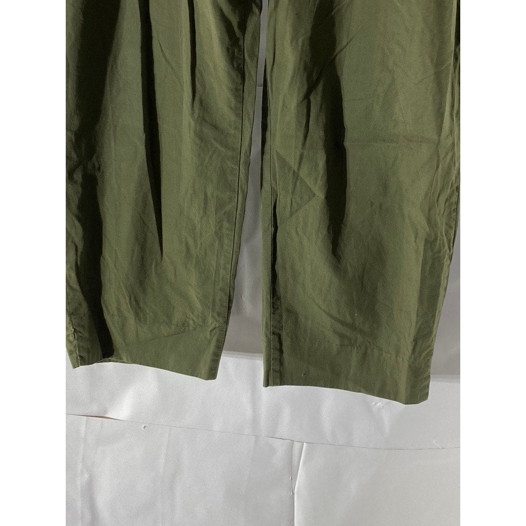 ZARA BASIC COLLECTION Women's Olive Green Straight-Leg Cotton Paperbag Pant SZ M