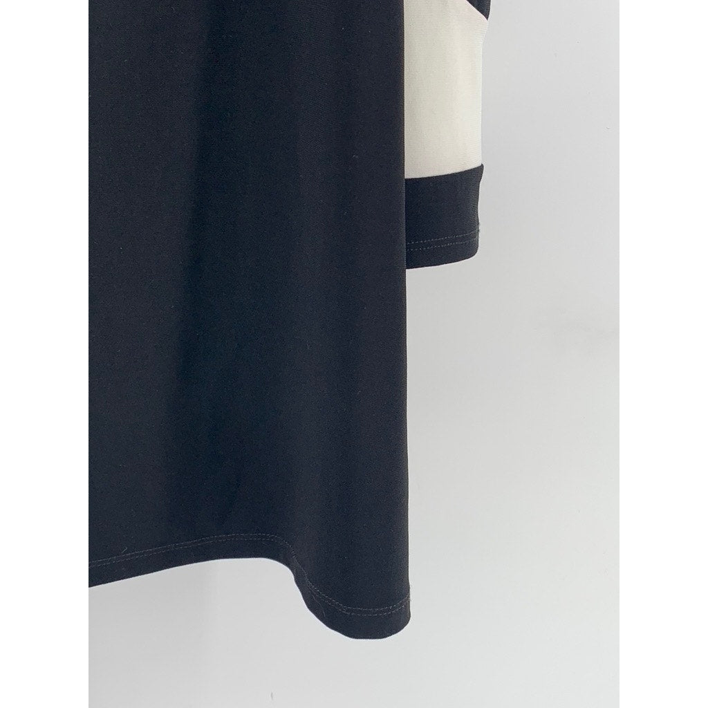 LINEA DOMANI Women's Black White Cutout Shoulder Long Sleeve Top SZ L
