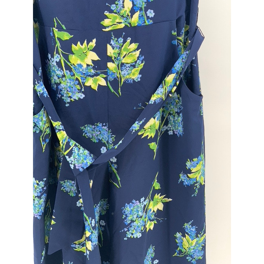 KARL LAGERFELD Women's Blue Floral V-neck Sleeveless Belted Maxi Dress SZ 4