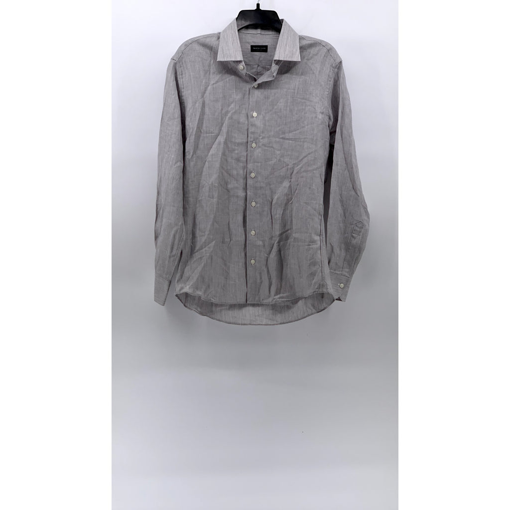 PROPER CLOTH Men's Reda Light Gray Merino-Linen Button-Up Long Sleeve Shirt SZ M