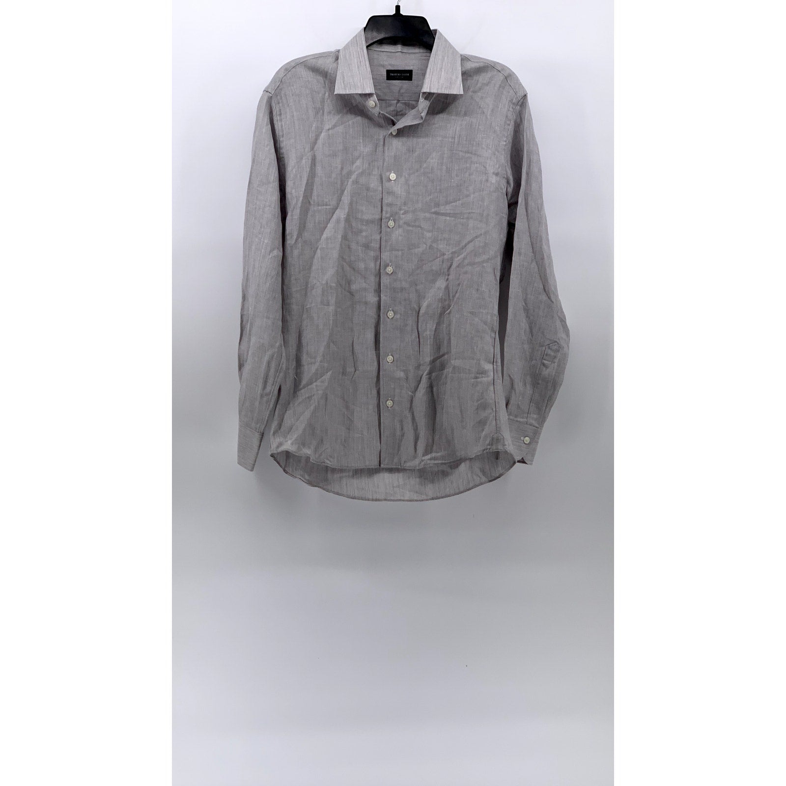 PROPER CLOTH Men's Reda Light Gray Merino-Linen Button-Up Long Sleeve Shirt SZ M