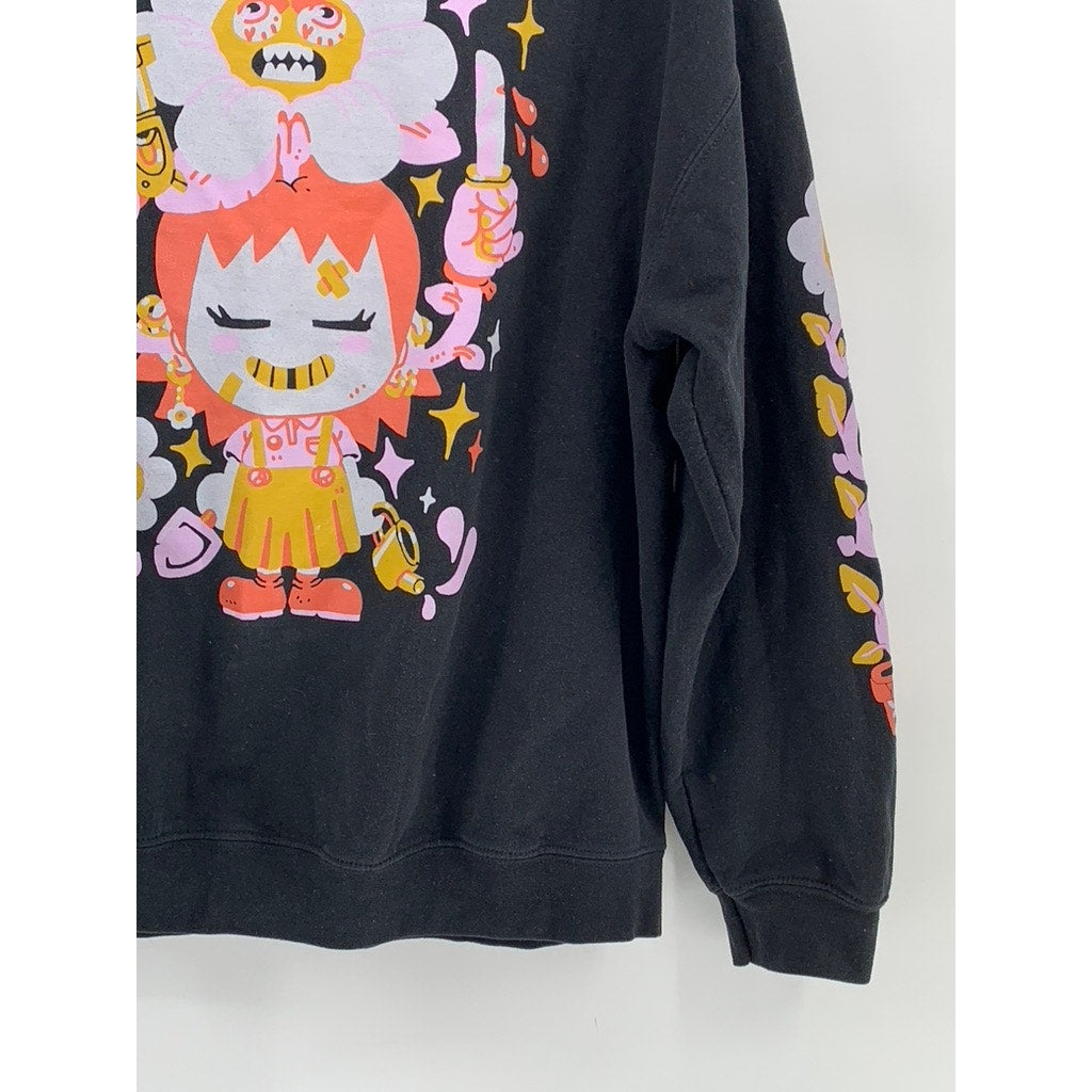 GILDAN Men's Black Graphic Crewneck Heavy Blend Long Sleeve Sweatshirt SZ XL