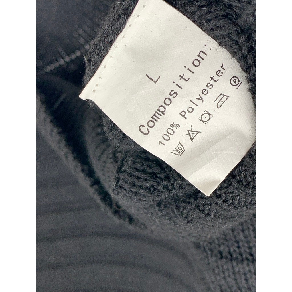 UNBRANDED Women's Black Knit Ribbed Boat-Neck Sweater SZ L