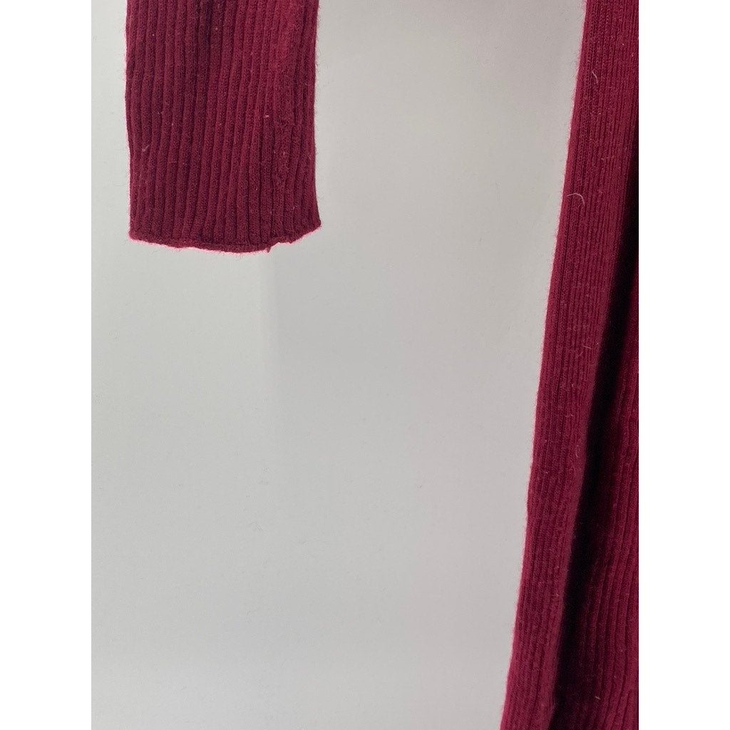 UNIQLO Women's Wine Crewneck Rib Knit Wool Long Sleeve Midi Sweater Dress SZ L