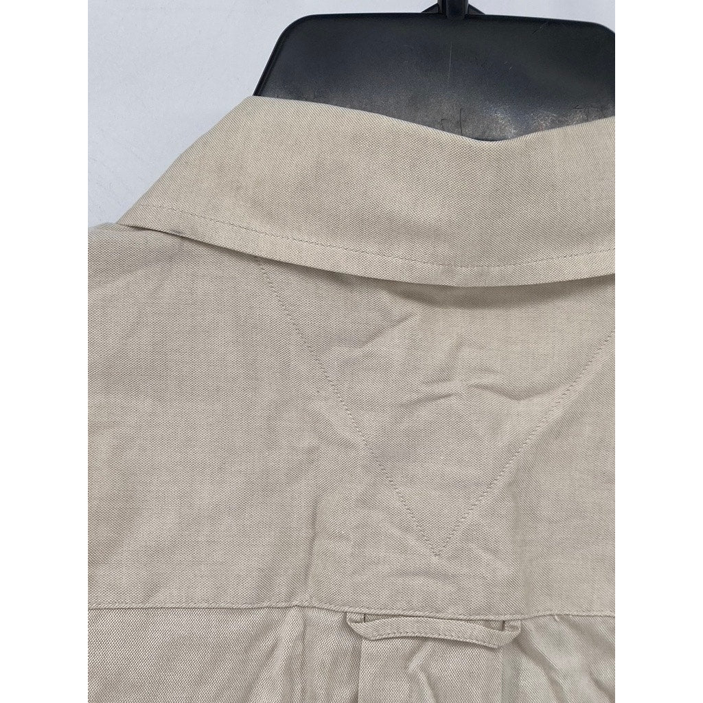 TOMMY HILFIGER Men's Beige Vintage Solid Button-Up Long Sleeve Shirt SZ 17 1/2