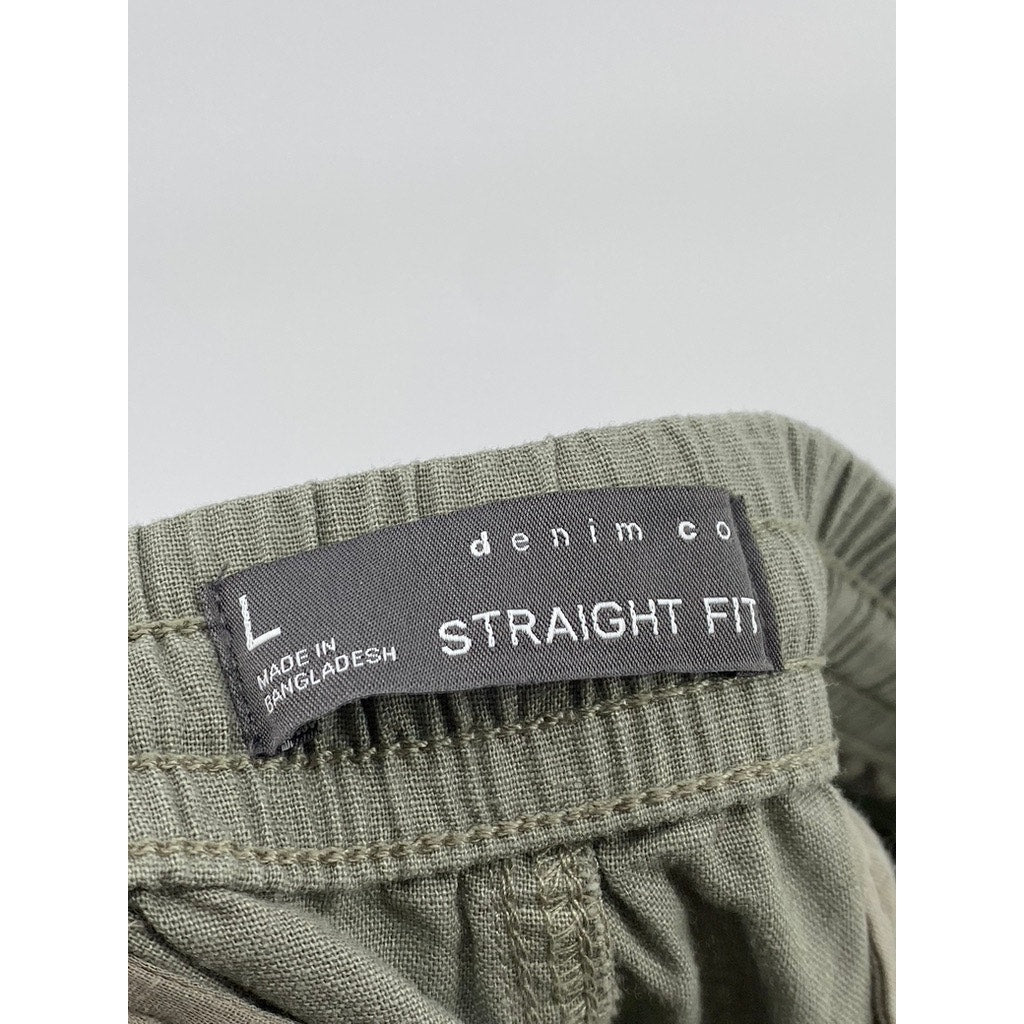 DENIM CO Men’s Army Green Straight Fit Cotton-Linen Pants SZ L