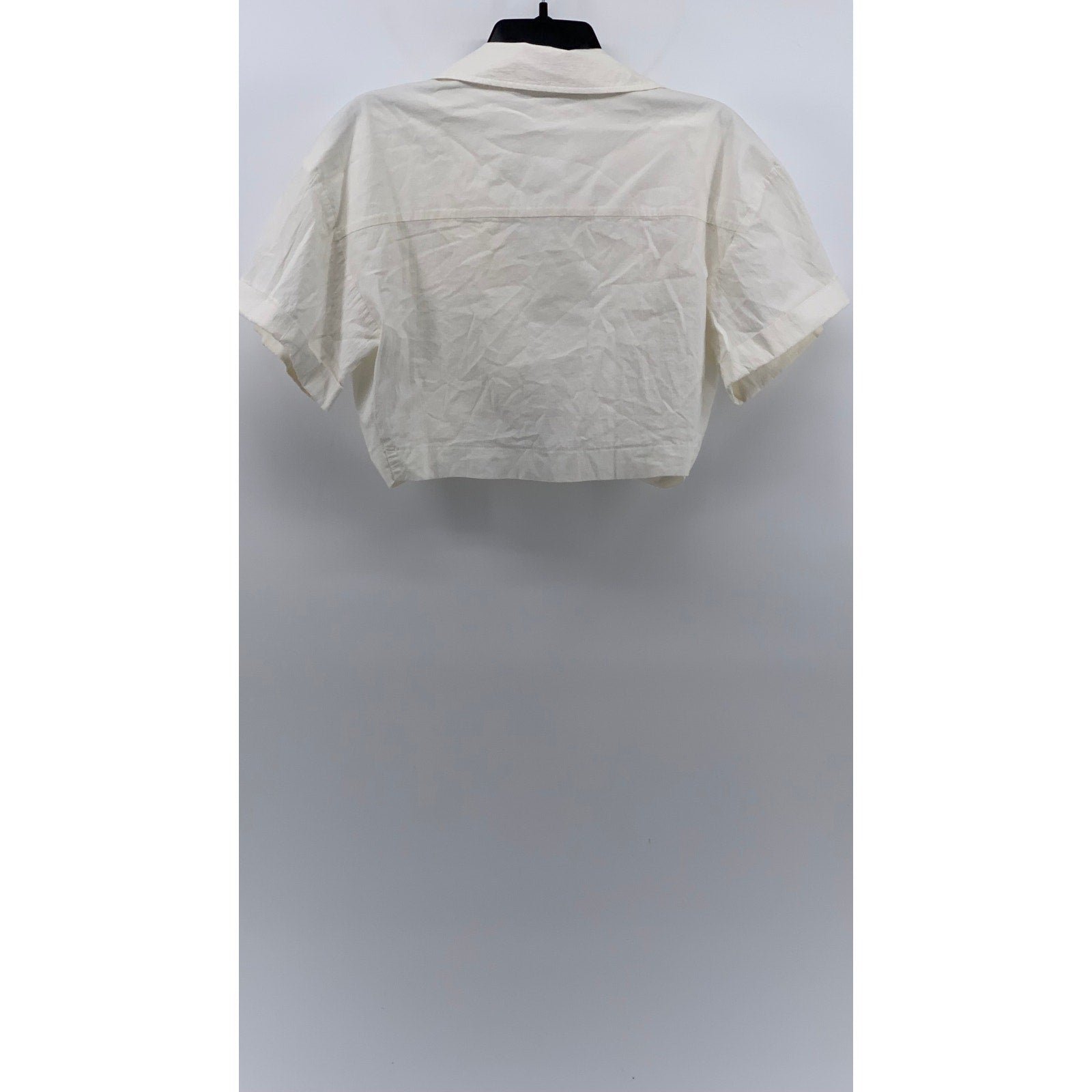 ZARA Women's White Solid Twist-Front Split-Neck Short Sleeve Crop Top SZ XS