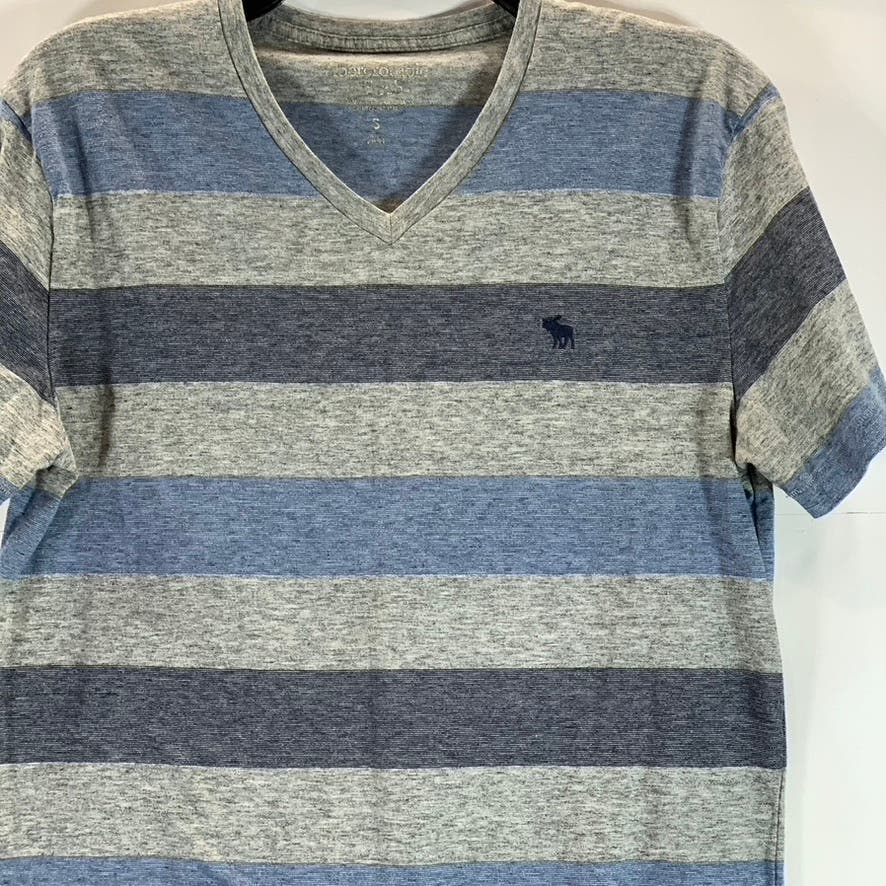 ABERCROMBIE & FITCH Men's Gray/Blue Striped V-Neck Short Sleeve Shirt SZ S