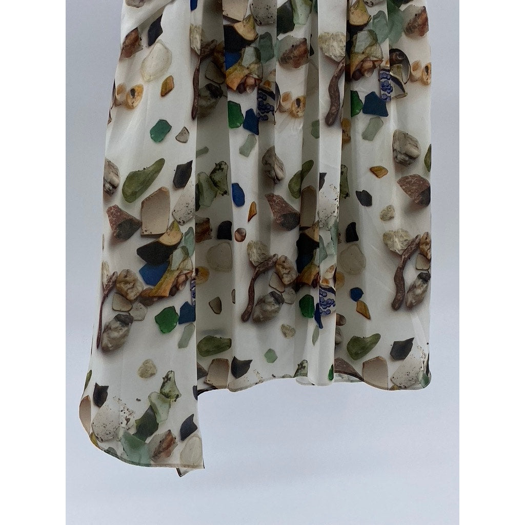 MEADOW RUE Women's Beige Printed Beach Treasures Asymmetrical Knee Dress SZ 2