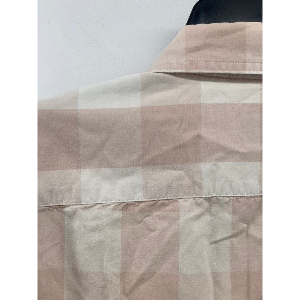 J.CREW Men's White-Pink Vintage Check Cotton Button-Up Long Sleeve Shirt SZ L