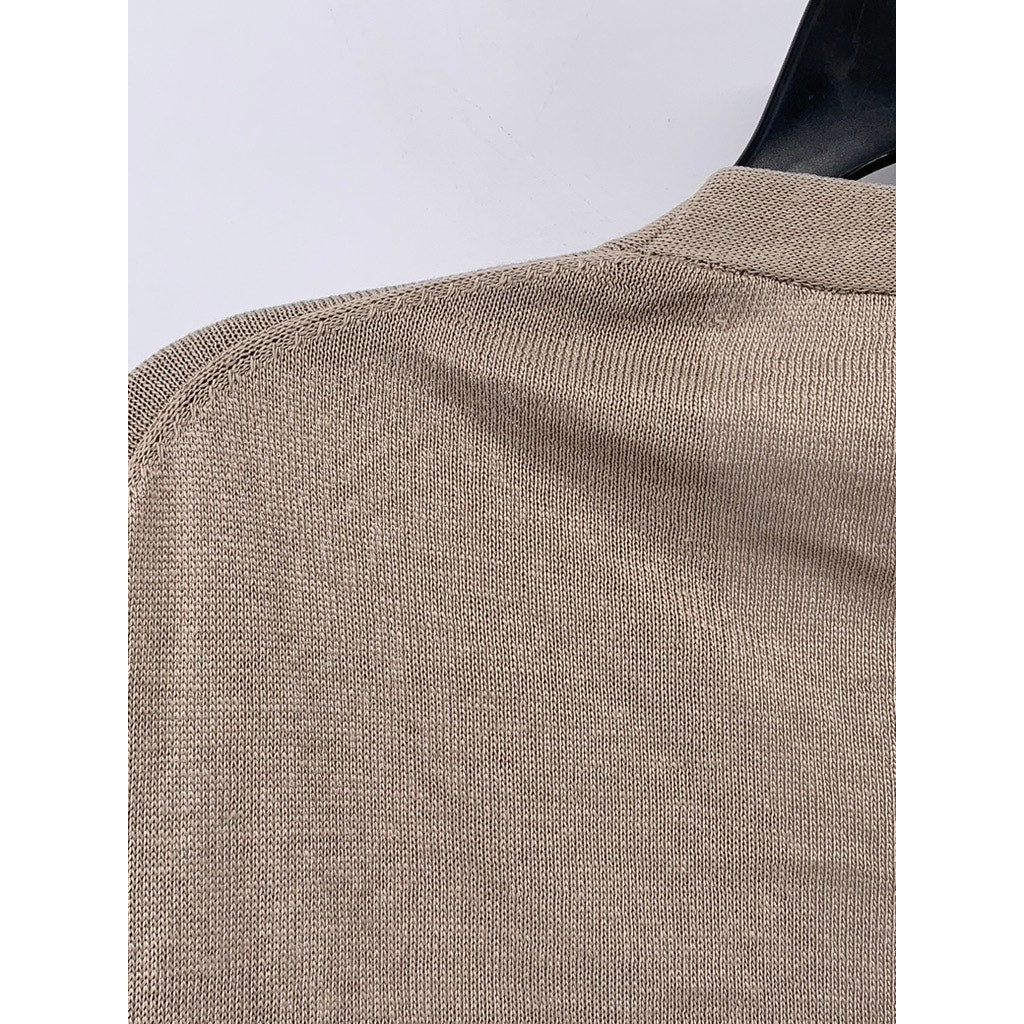 MUJI Women's Beige Knit V-Neck Hemp Blend Button-Up Long Sleeve Cardigan SZ M