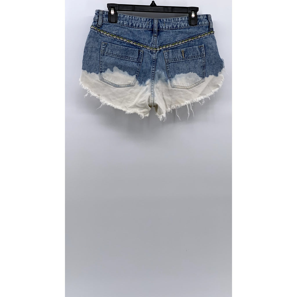 FREE PEOPLE Women's Blue-White Bleached Raw-Hem Distressed Cut-Off Shorts SZ 27