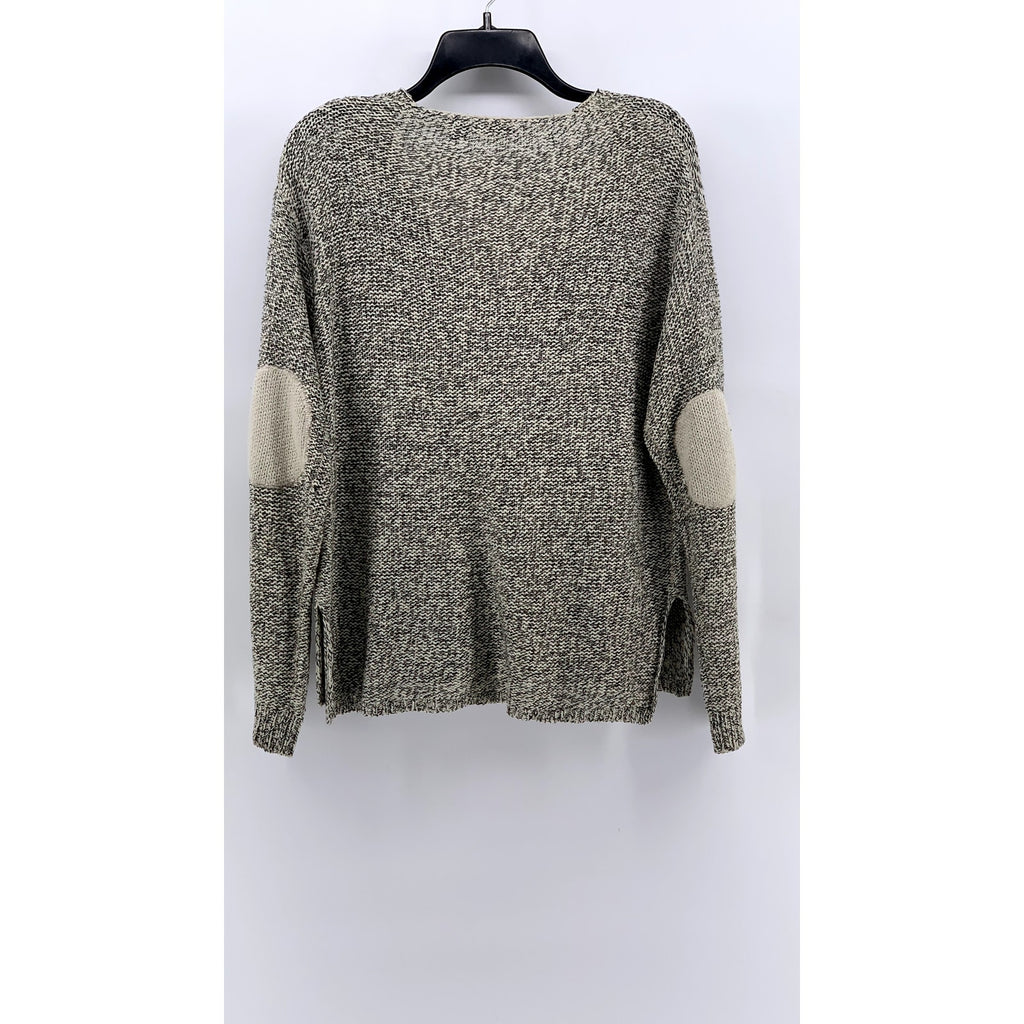 RDI Women's Beige-Black Marled V-Neck Elbow Patch Sweater SZ L