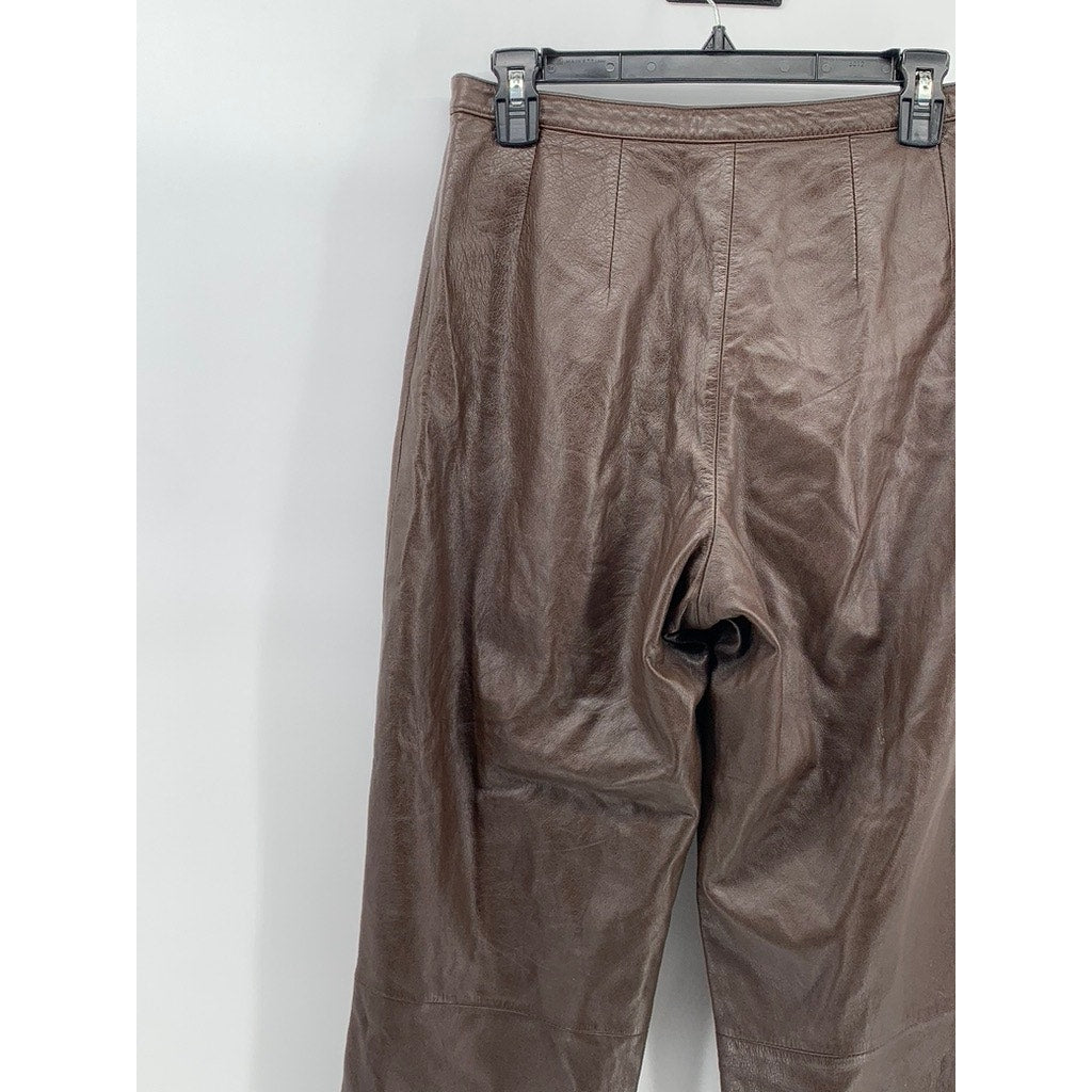 MIXIT Women's Vintage Brown Leather High-Rise Straight Leg Pants SZ 8