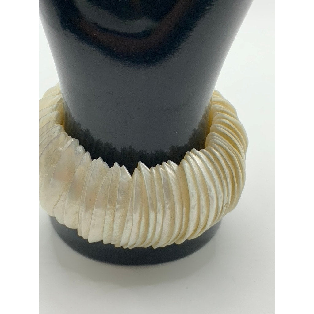 Women's Ivory Wide Mother of Pearl Elastic Bracelet