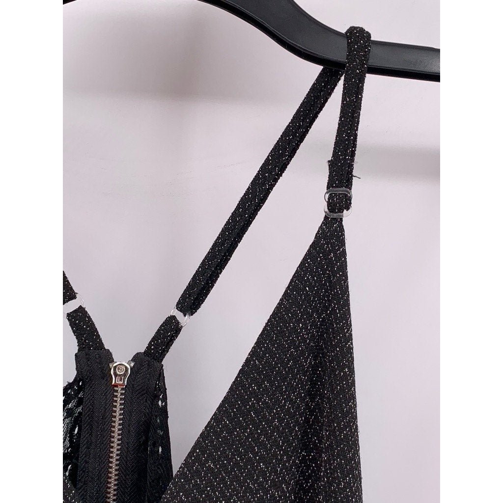 J For JUSTIFY Women's Black Metallic Cross-Back Lace Jumpsuit SZ XL