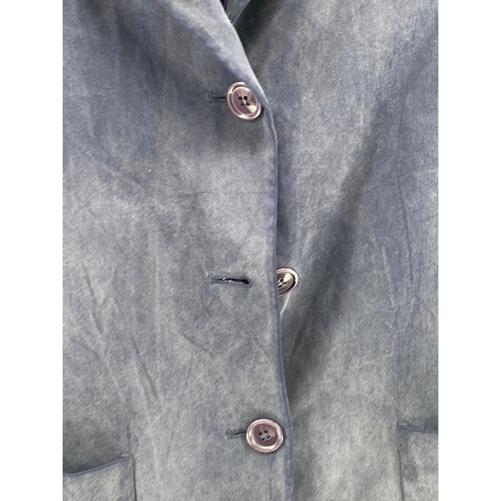 UNBRANDED Women's Washed Blue Notch Collar Three Button Blazer SZ S