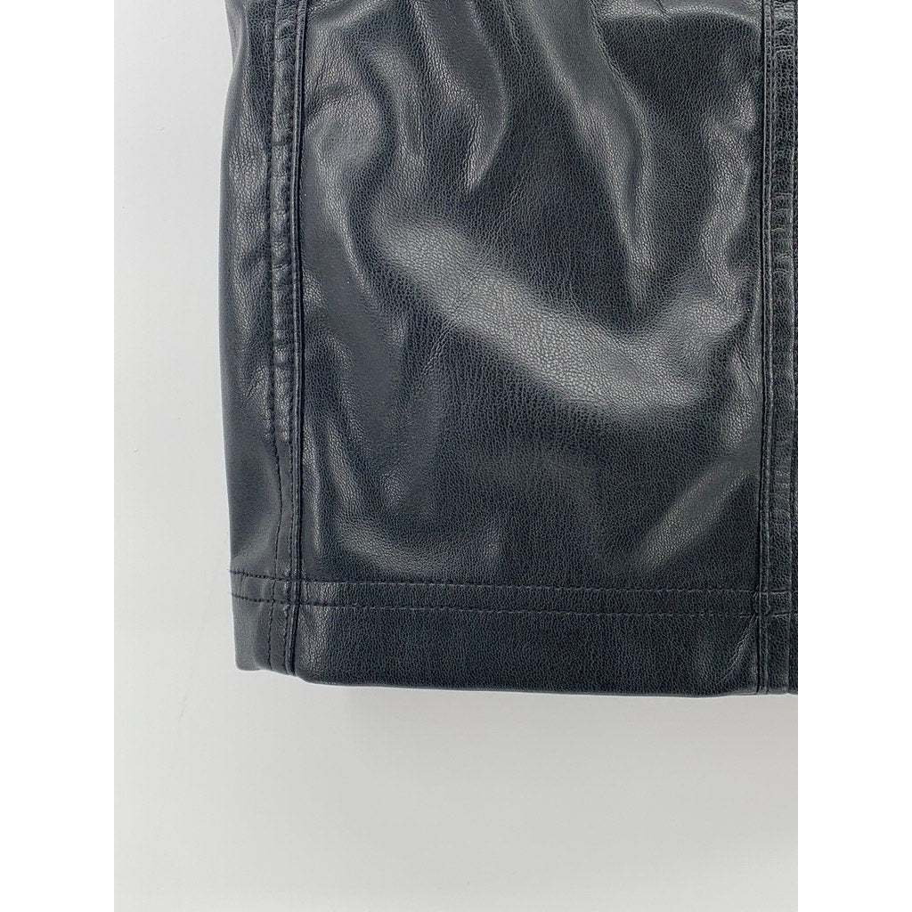 H&M Women's Black Faux-Leather A-Line Mini Skirt SZ 2