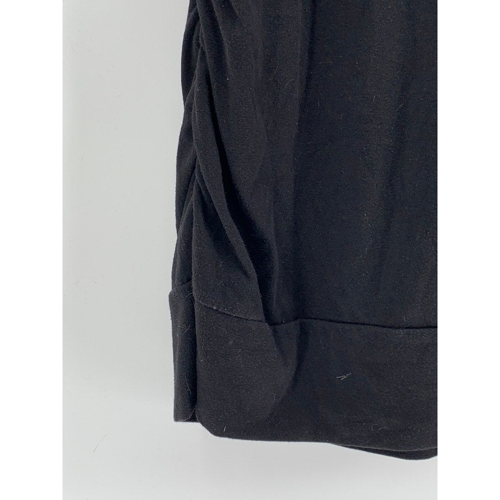 VENEZIA Women's Black Solid V-Neck Side-Ruched Short Sleeve Top SZ 18/20