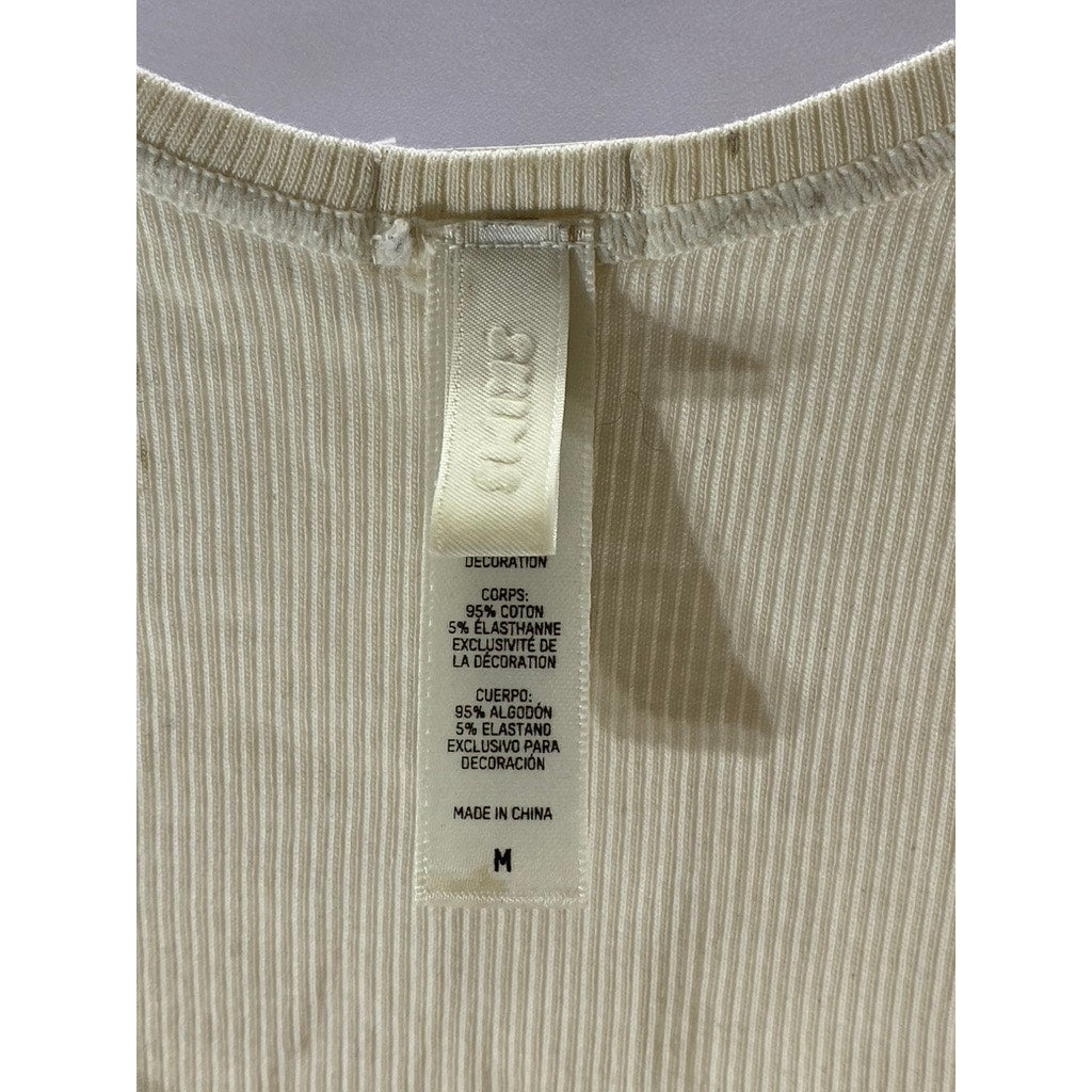SKIMS Women's Beige Ribbed Scoop-Neck Cropped Tank Top SZ M