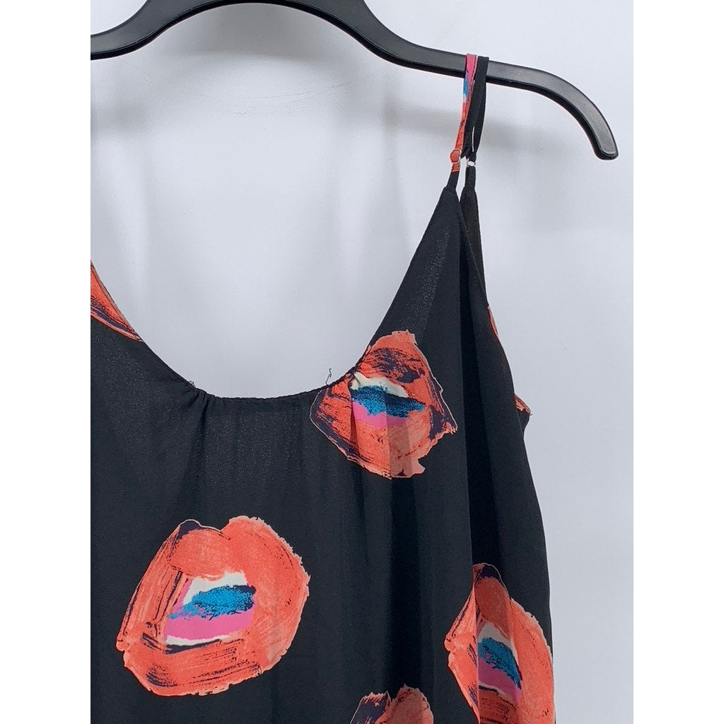 BUDDY LOVE Women's Black-Red Lip Print Melanie Scoop-Neck A-Line Mini Dress SZ S