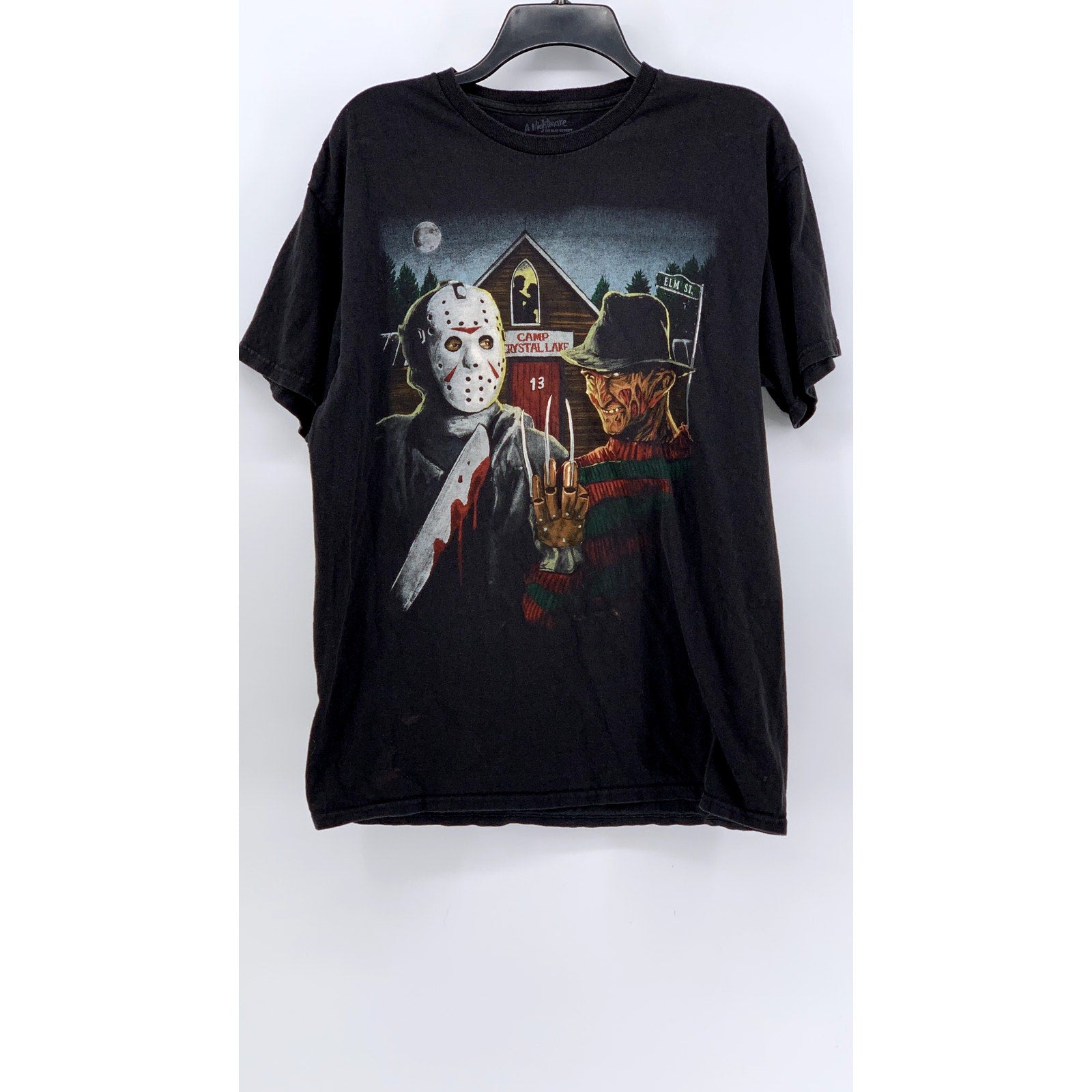 A NIGHTMARE ON ELM STREET Men's Black Vintage Freddy x Jason Graphic T-Shirt SZL