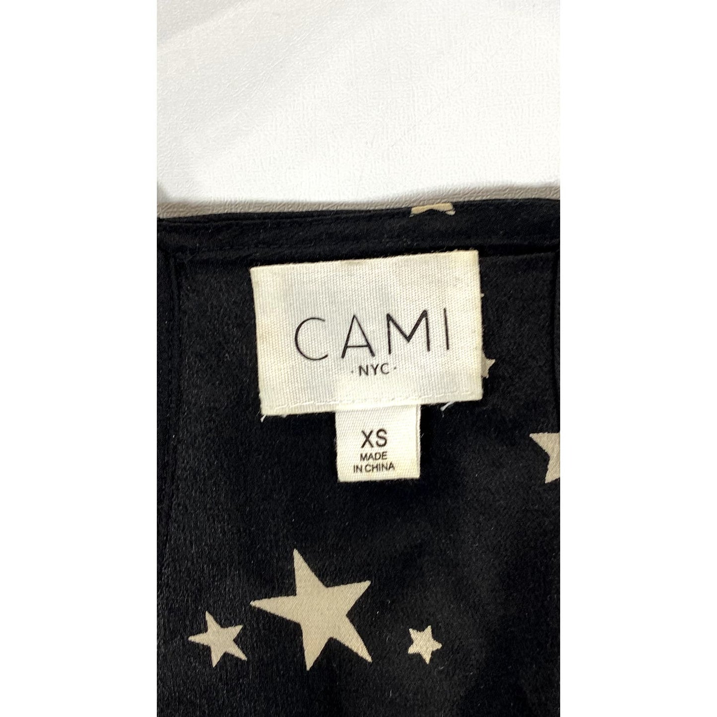 CAMI NYC Women's Black Star-Print Lace-Trim Racerback Silk Top SZ XS