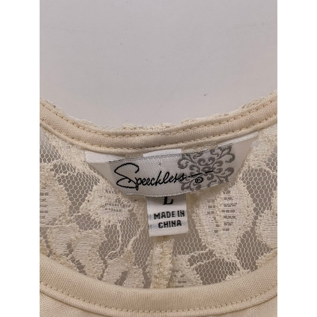 SPEECHLESS Girls' Beige Floral Lace Scoop-Neck Knee Length Dress SZ L