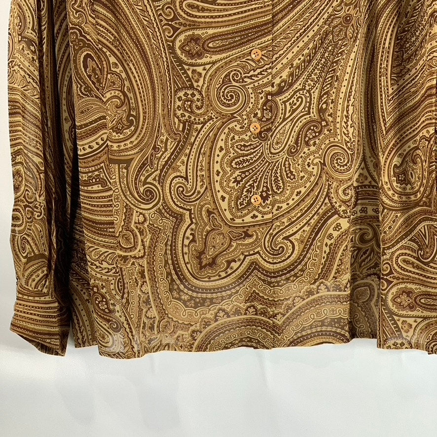 EMANUEL EMANUEL UNGARO Women's Brown Paisley Print Button-Up Sheer Top SZ16/EU40