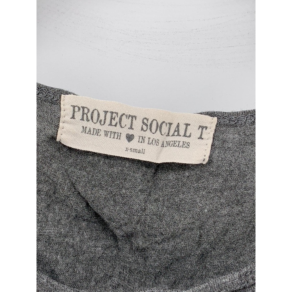 PROJECT SOCIAL T Women's Gray Scoop-Neck 3/4 Sleeve Oversized Casual Top SZ XS