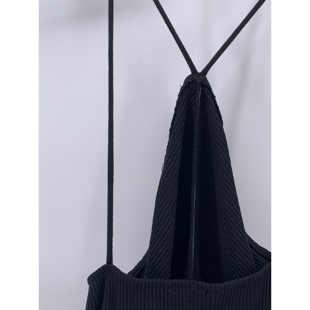 ZARA Women's Black Ribbed Halter Sleeveless Open-Back Maxi Bodycon Dress SZ M