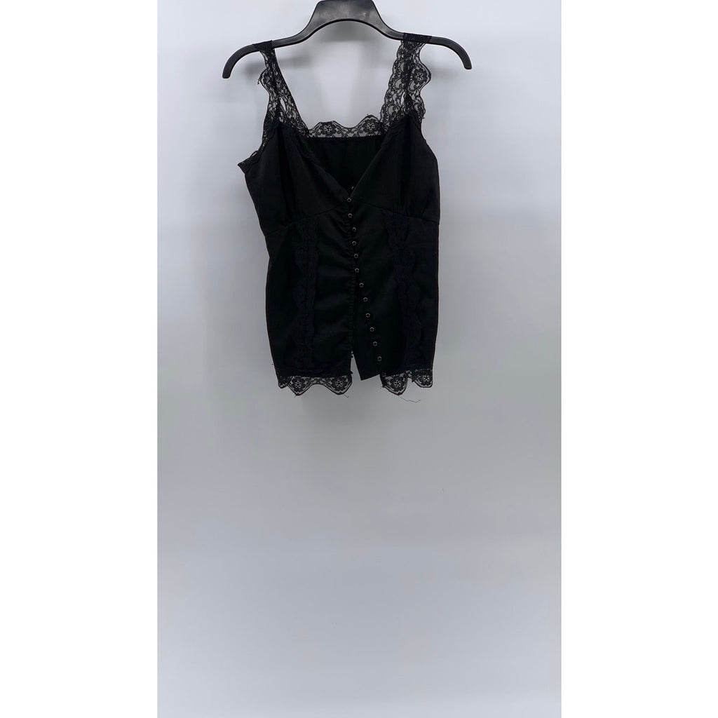 MISS XU Women's Black Lace-Trim V-Neck Button-Up Tank Top SZ S