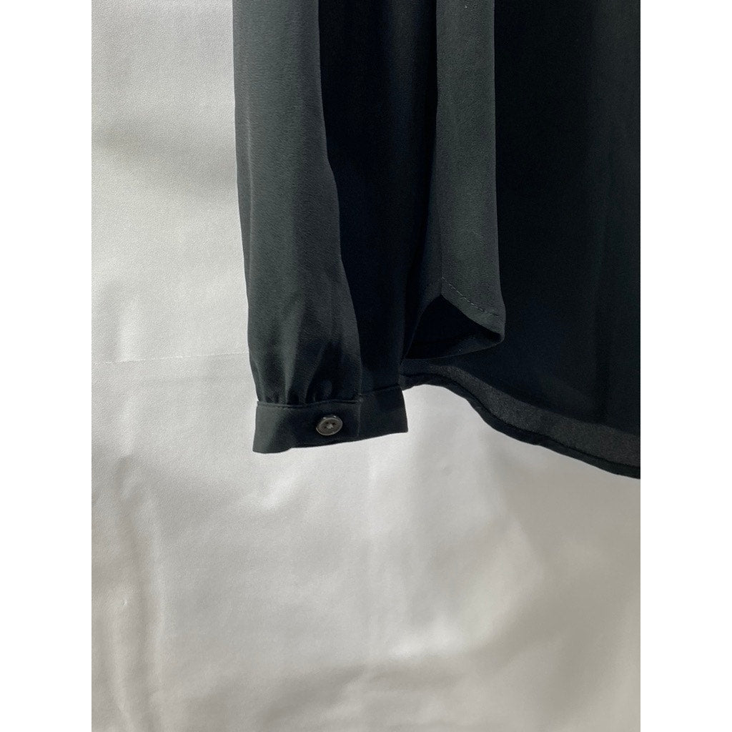 UNBRANDED Women's Black Semi-Sheer Scoop-Neck Long Sleeve Top SZ M