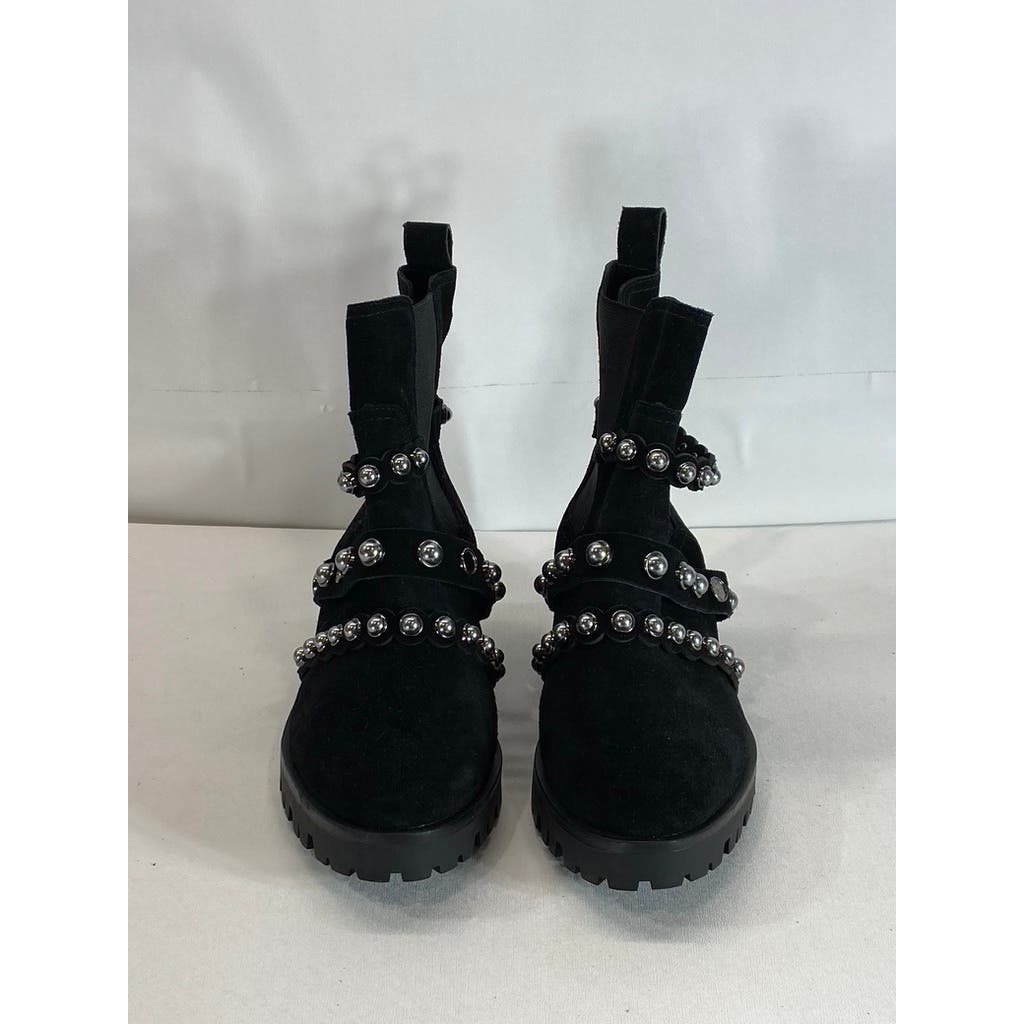 KARL LAGERFELD PARIS Women's Black Pia Faux Pearl Studded Chelsea Boots SZ 7.5