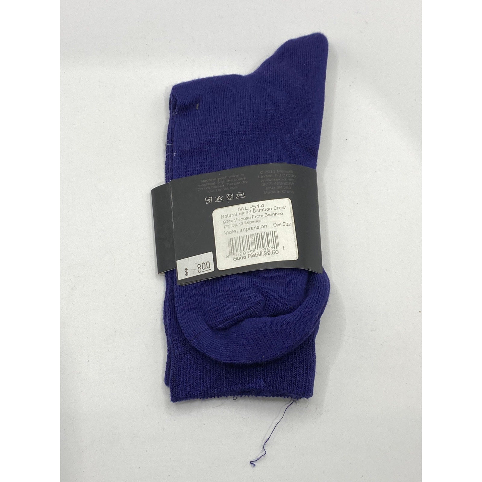 MEMOI Women's Violet Impressions Knit Natural Blend Bamboo Crew Socks SZ OS