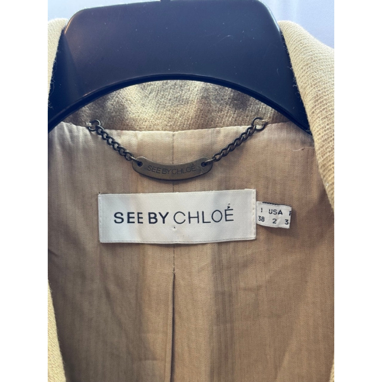 SEE BY CHLOE Women's Tan Double Breast Two-Button Notch Lapel Wool Coat SZ 2