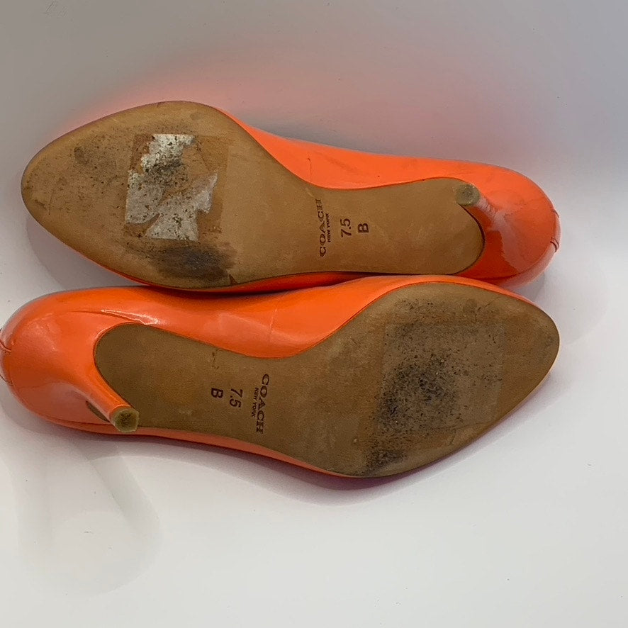 COACH Women's Orange Nala Patent Leather Round-Toe Slip-On Pumps SZ 7.5