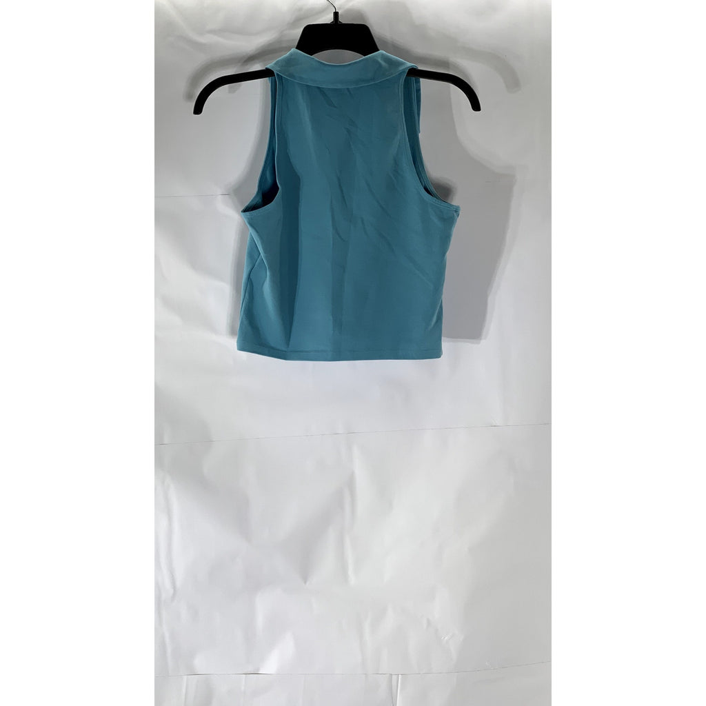 ABERCROMBIE & FITCH Women's Blue Soft Sleeveless Soft A&F Polo Crop Top SZ M