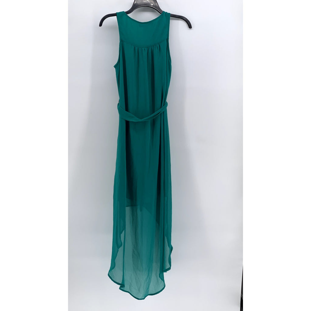 LOVE 21 Green Scoop-Neck Sleeveless Belted HI-Low Dress SZ XS