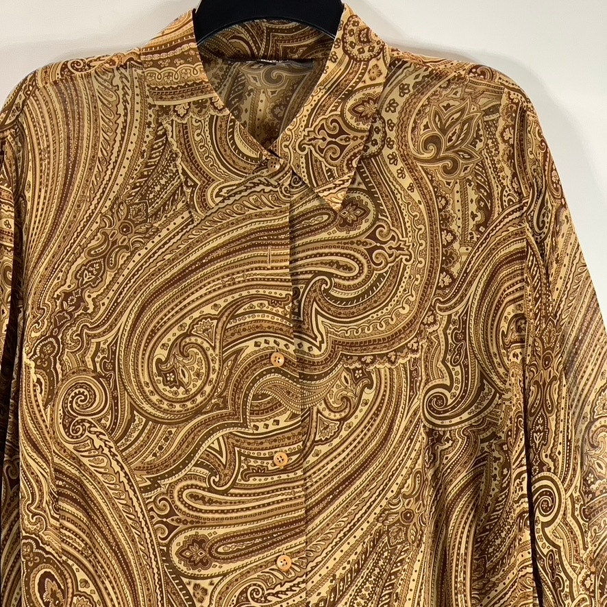 EMANUEL EMANUEL UNGARO Women's Brown Paisley Print Button-Up Sheer Top SZ16/EU40