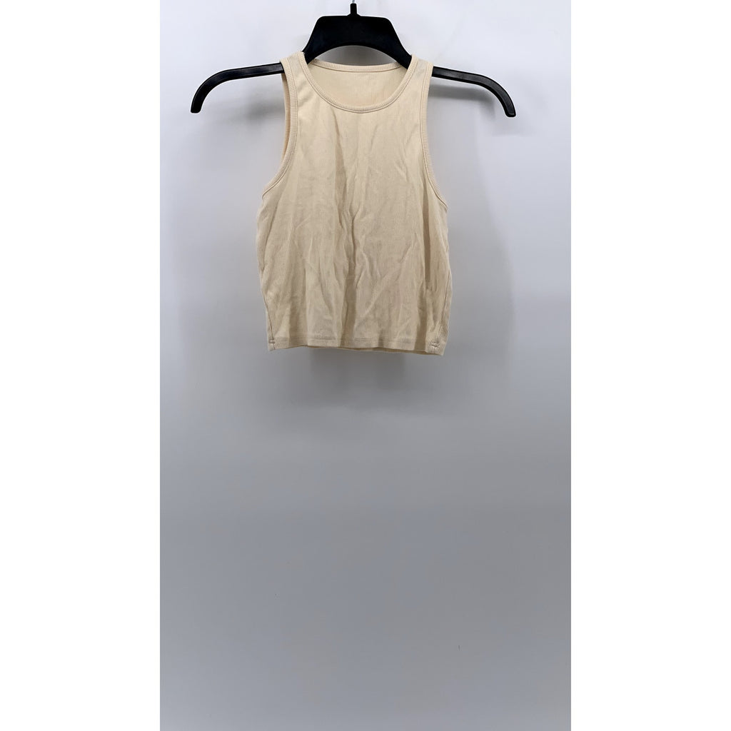 UNBRANDED Women’s Beige Crewneck Ribbed Casual Cropped Tank Top SZ M