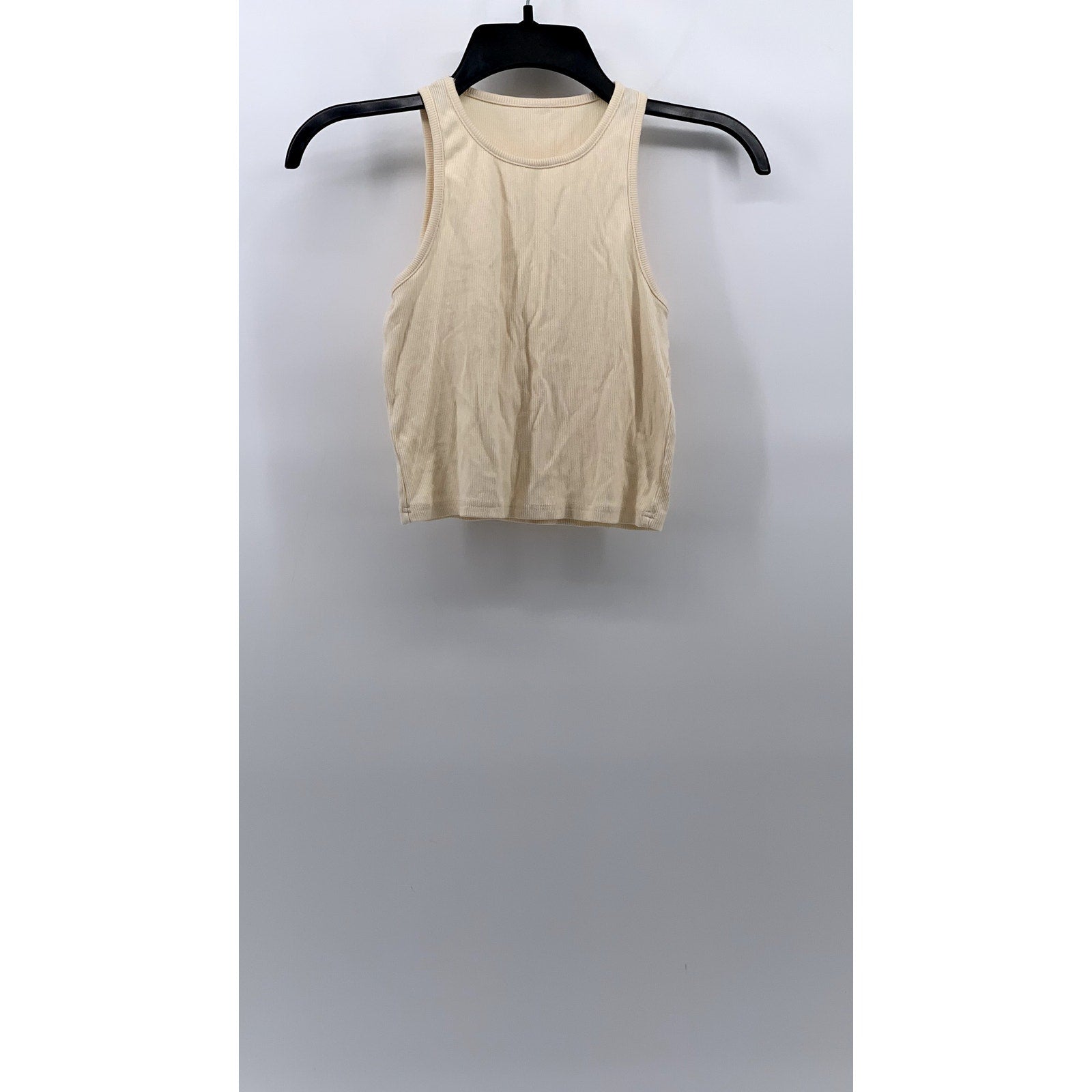 UNBRANDED Women’s Beige Crewneck Ribbed Casual Cropped Tank Top SZ M
