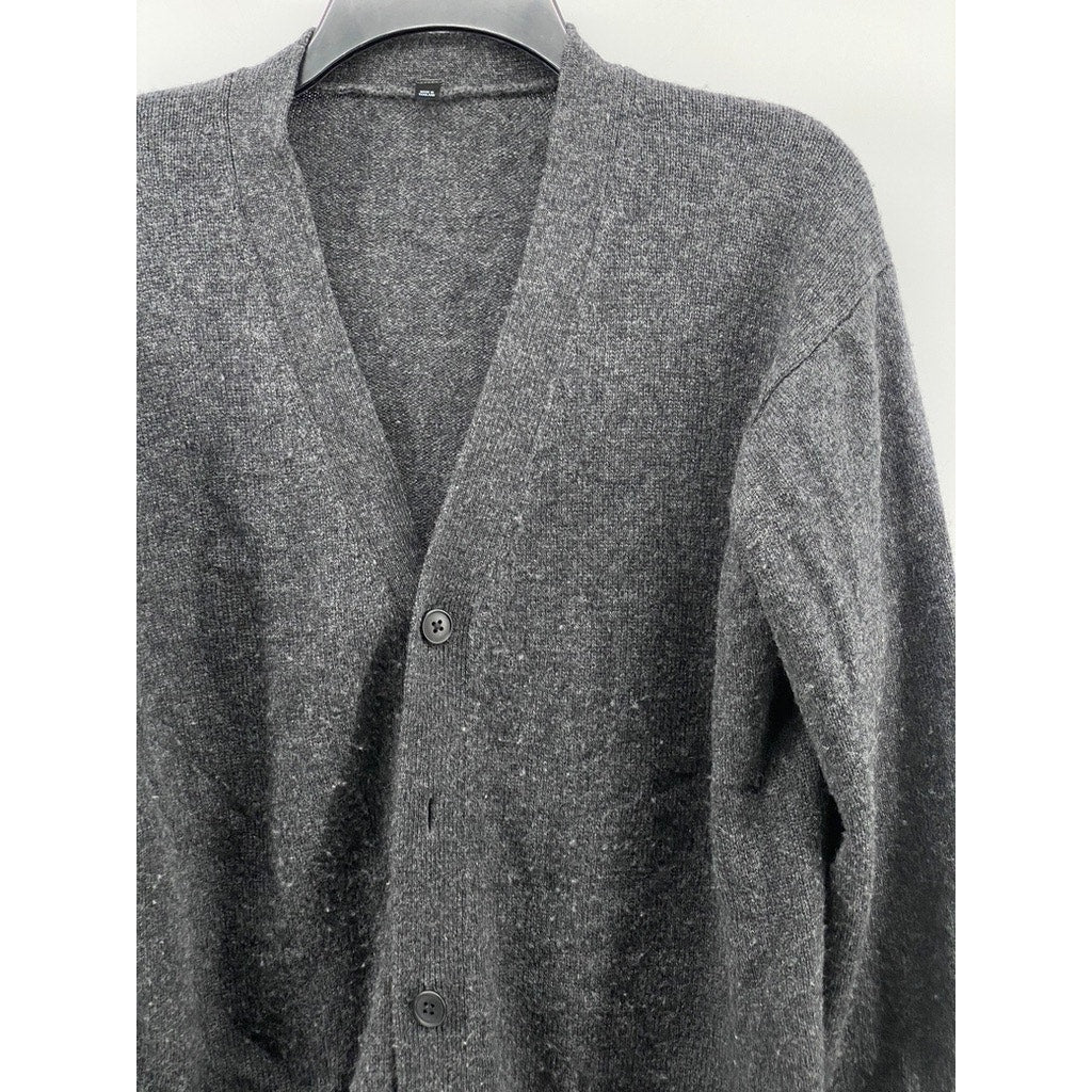 MUJI Men's Charcoal Gray Wool V-Neck Button-Up Long Sleeve Cardigan SZ L
