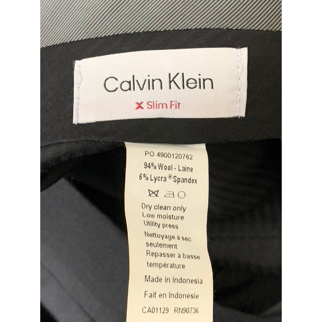 CALVIN KLEIN Men's Black Solid Slim-Fit Flat Front Dress Pants SZ 30X30