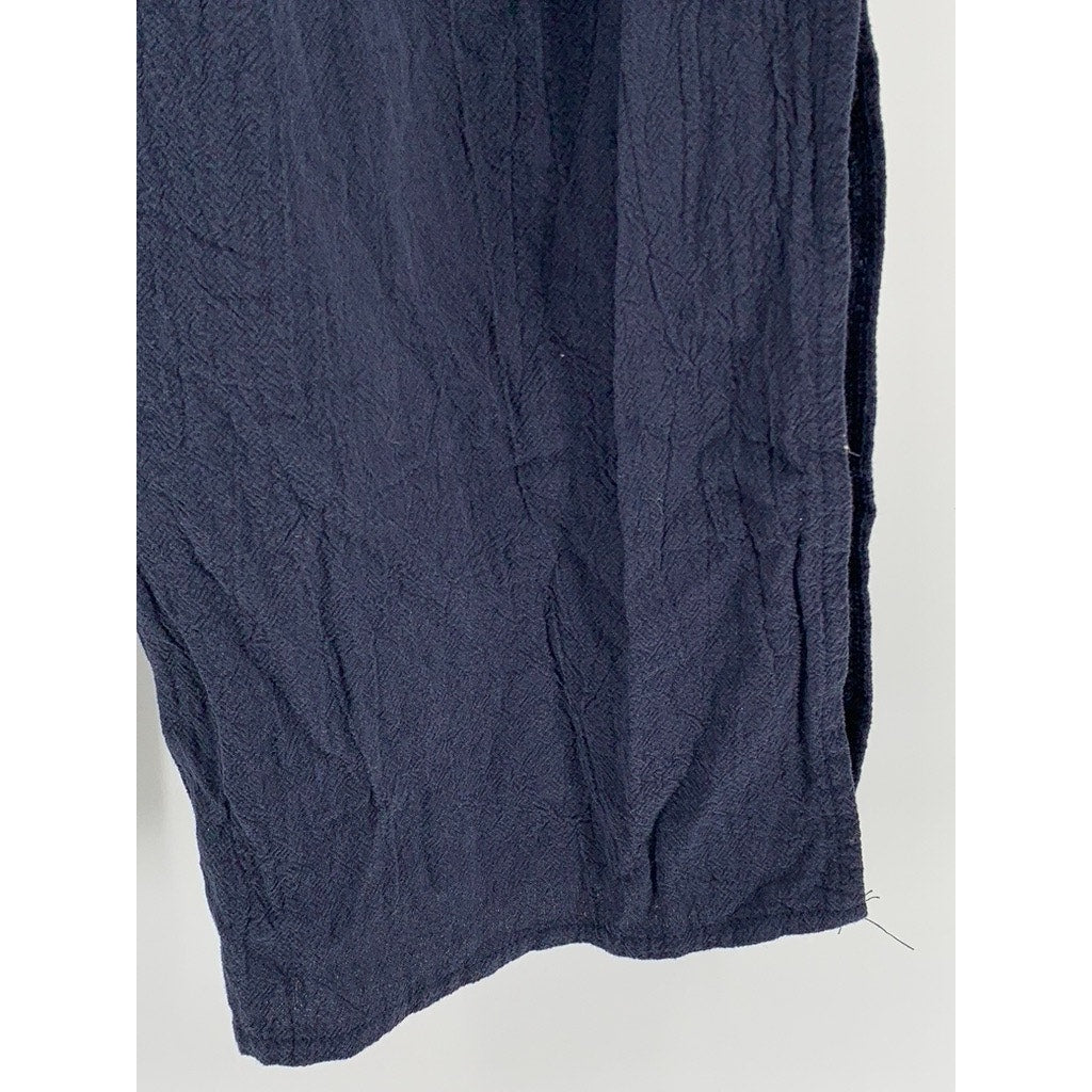 SHEIN Women's Navy Solid Cotton Straight-Leg Relaxed Fit Pants SZ M