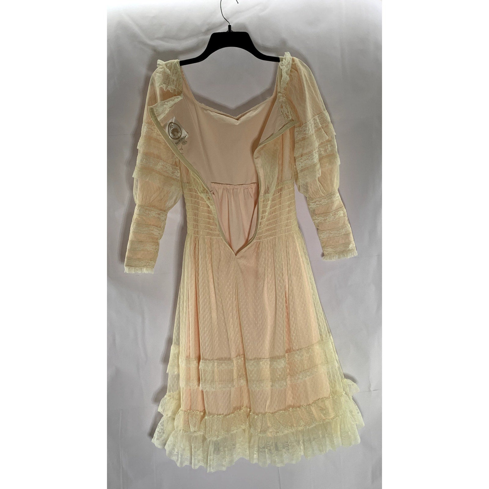 SWEET PICKINS Women's Beige Lace Boho "Vintage" Long Sleeve Prairie Dress SZ 0