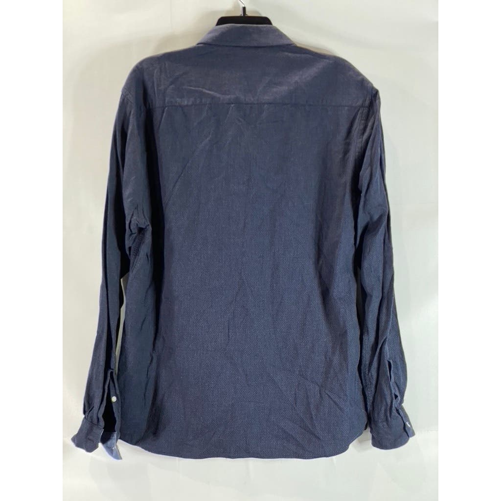 STITCH NOTE Men's Navy Egyptian Cotton Button-Down Long Sleeve Shirt SZ L