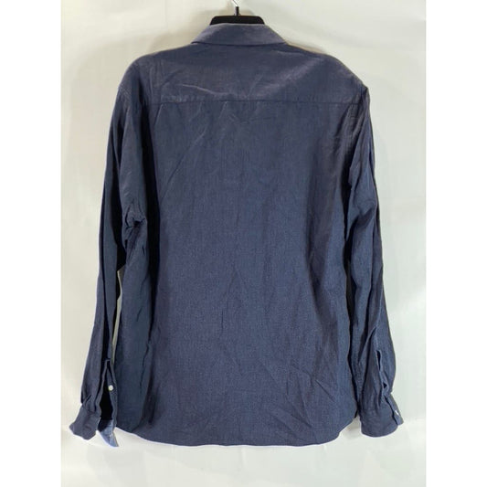 STITCH NOTE Men's Navy Egyptian Cotton Button-Down Long Sleeve Shirt SZ L